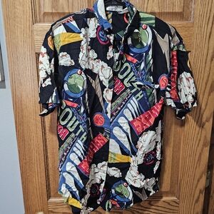 Vintage 90's Graphic Short Sleeve Button-Up Shirt - Black Multicolor